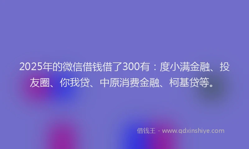 2025年的微信借钱借了300有：度小满金融、投友圈、你我贷、中原消费金融、柯基贷等。