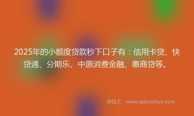 2025年的小额度贷款秒下口子有：信用卡贷、快贷通、分期乐、中原消费金融、惠商贷等。