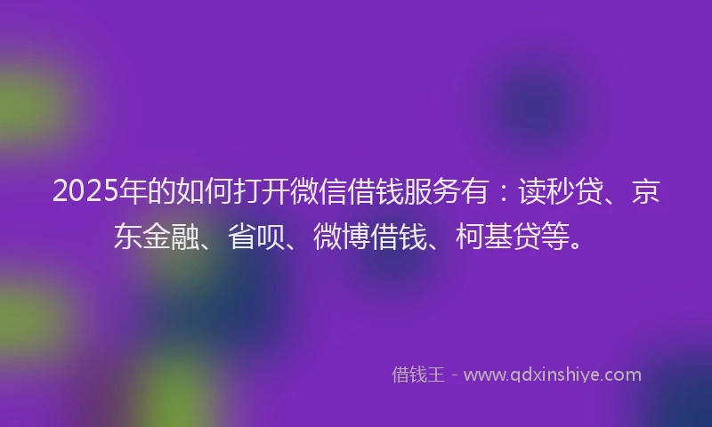 2025年的如何打开微信借钱服务有：读秒贷、京东金融、省呗、微博借钱、柯基贷等。