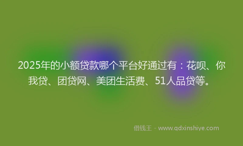 2025年的小额贷款哪个平台好通过有：花呗、你我贷、团贷网、美团生活费、51人品贷等。