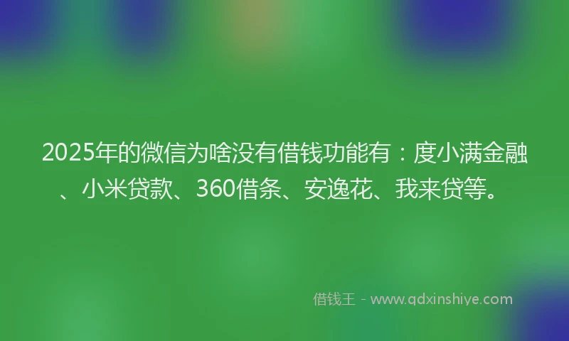 2025年的微信为啥没有借钱功能有：度小满金融、小米贷款、360借条、安逸花、我来贷等。