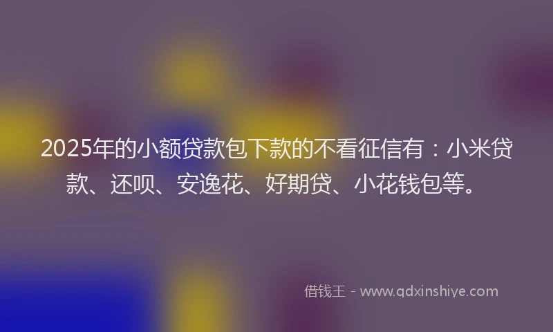 2025年的小额贷款包下款的不看征信有：小米贷款、还呗、安逸花、好期贷、小花钱包等。