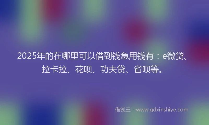 2025年的在哪里可以借到钱急用钱有：e微贷、拉卡拉、花呗、功夫贷、省呗等。