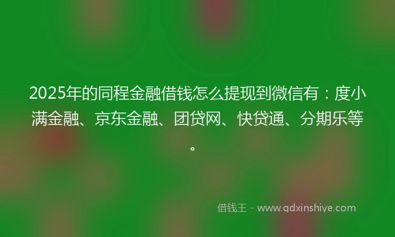 2025年的同程金融借钱怎么提现到微信有：度小满金融、京东金融、团贷网、快贷通、分期乐等。