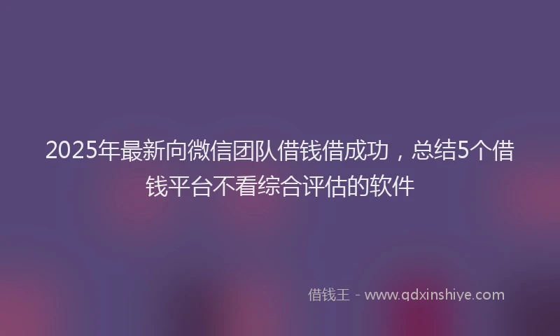 2025年最新向微信团队借钱借成功，总结5个借钱平台不看综合评估的软件