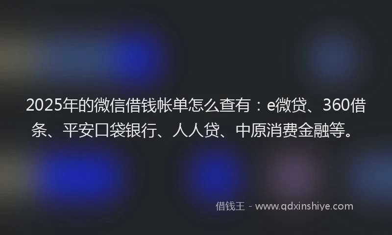 2025年的微信借钱帐单怎么查有：e微贷、360借条、平安口袋银行、人人贷、中原消费金融等。