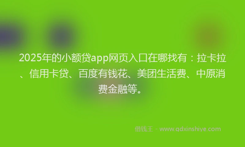 2025年的小额贷app网页入口在哪找有：拉卡拉、信用卡贷、百度有钱花、美团生活费、中原消费金融等。