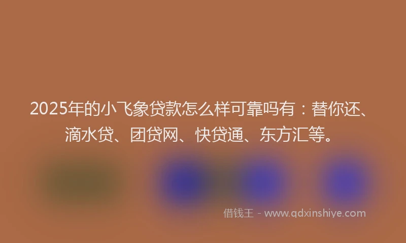 2025年的小飞象贷款怎么样可靠吗有：替你还、滴水贷、团贷网、快贷通、东方汇等。