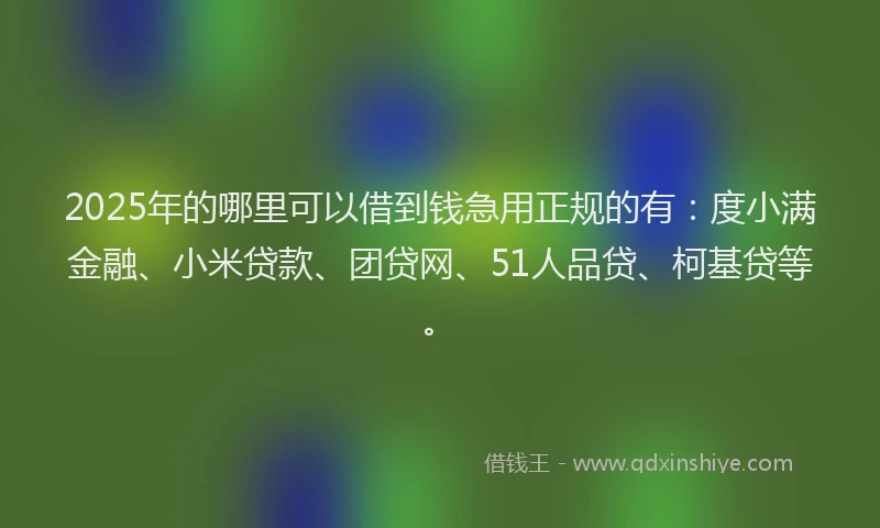 2025年的哪里可以借到钱急用正规的有：度小满金融、小米贷款、团贷网、51人品贷、柯基贷等。