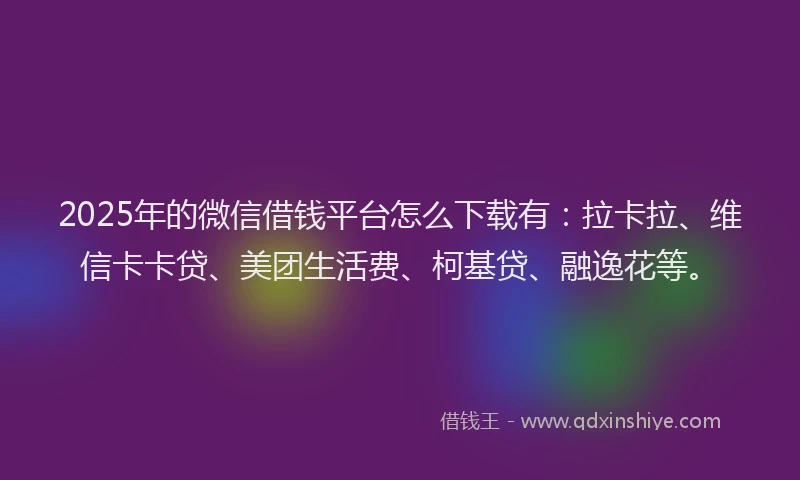2025年的微信借钱平台怎么下载有：拉卡拉、维信卡卡贷、美团生活费、柯基贷、融逸花等。