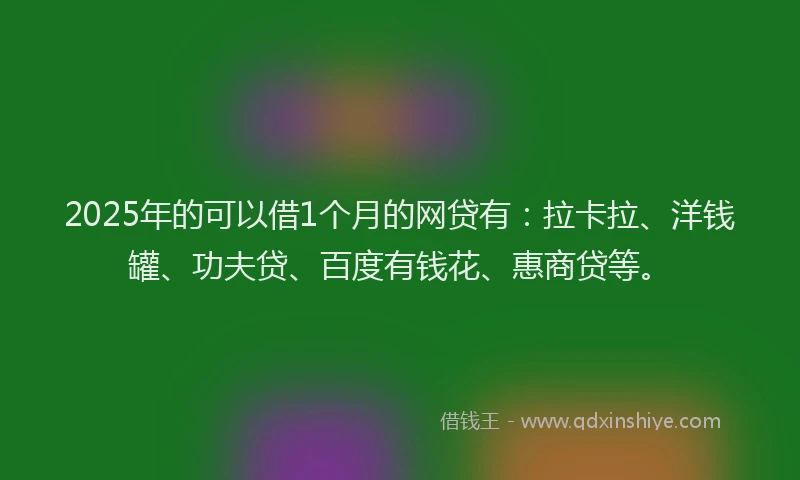 2025年的可以借1个月的网贷有：拉卡拉、洋钱罐、功夫贷、百度有钱花、惠商贷等。
