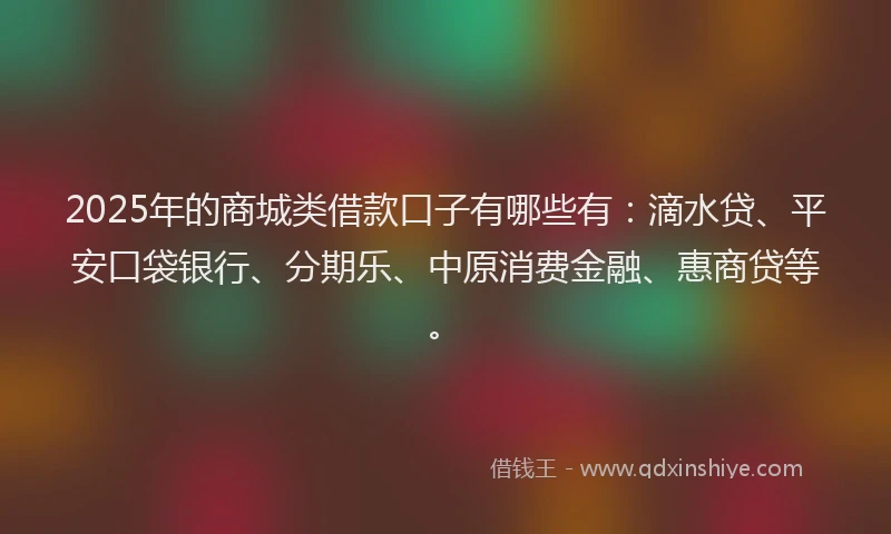 2025年的商城类借款口子有哪些有：滴水贷、平安口袋银行、分期乐、中原消费金融、惠商贷等。