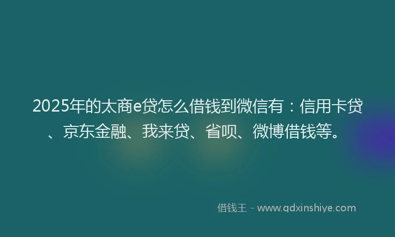 2025年的太商e贷怎么借钱到微信有：信用卡贷、京东金融、我来贷、省呗、微博借钱等。