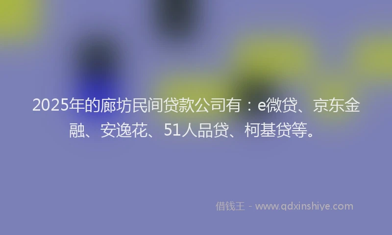 2025年的廊坊民间贷款公司有：e微贷、京东金融、安逸花、51人品贷、柯基贷等。