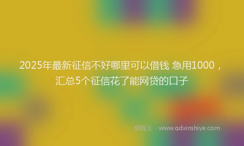 2025年最新征信不好哪里可以借钱 急用1000，汇总5个征信花了能网贷的口子