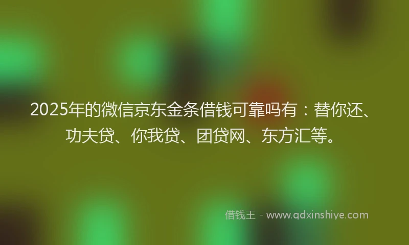 2025年的微信京东金条借钱可靠吗有：替你还、功夫贷、你我贷、团贷网、东方汇等。