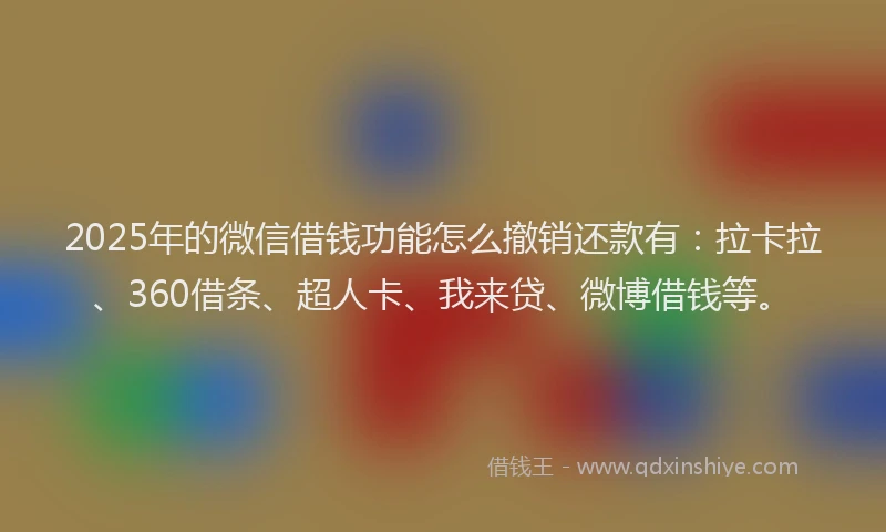 2025年的微信借钱功能怎么撤销还款有：拉卡拉、360借条、超人卡、我来贷、微博借钱等。