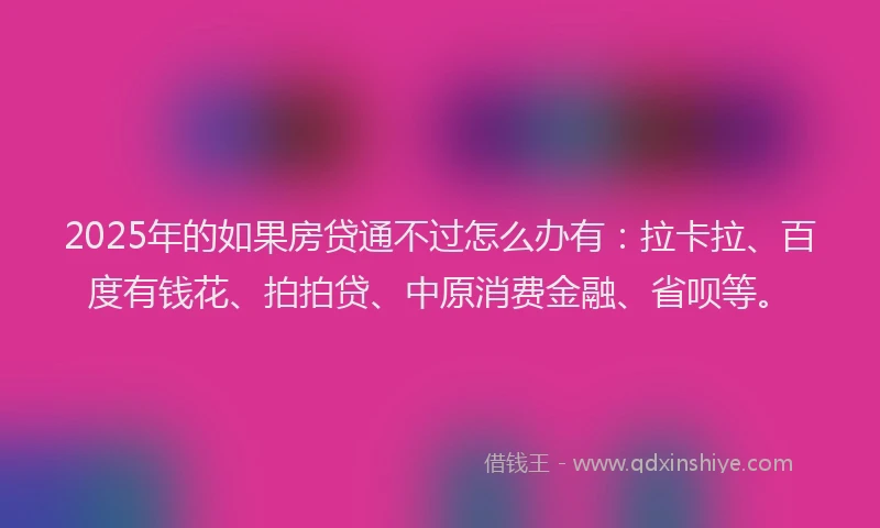 2025年的如果房贷通不过怎么办有：拉卡拉、百度有钱花、拍拍贷、中原消费金融、省呗等。