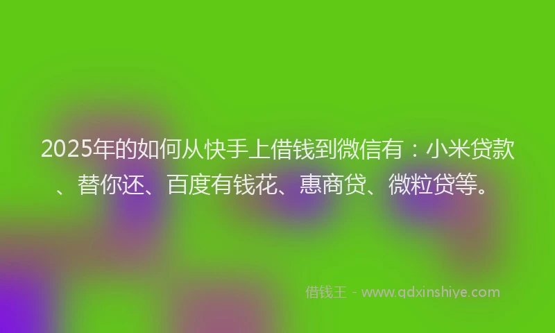 2025年的如何从快手上借钱到微信有：小米贷款、替你还、百度有钱花、惠商贷、微粒贷等。
