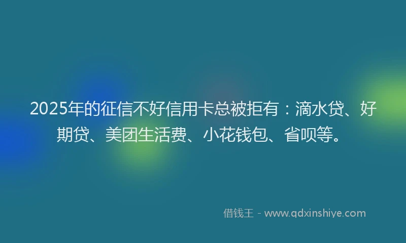 2025年的征信不好信用卡总被拒有：滴水贷、好期贷、美团生活费、小花钱包、省呗等。