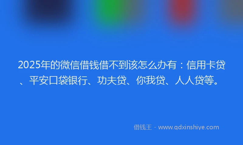 2025年的微信借钱借不到该怎么办有：信用卡贷、平安口袋银行、功夫贷、你我贷、人人贷等。