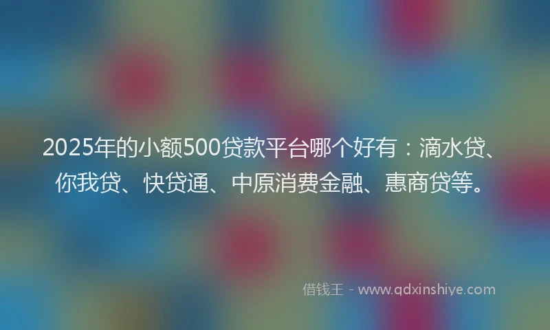 2025年的小额500贷款平台哪个好有：滴水贷、你我贷、快贷通、中原消费金融、惠商贷等。