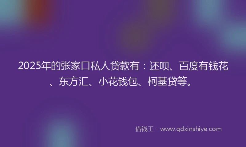 2025年的张家口私人贷款有：还呗、百度有钱花、东方汇、小花钱包、柯基贷等。