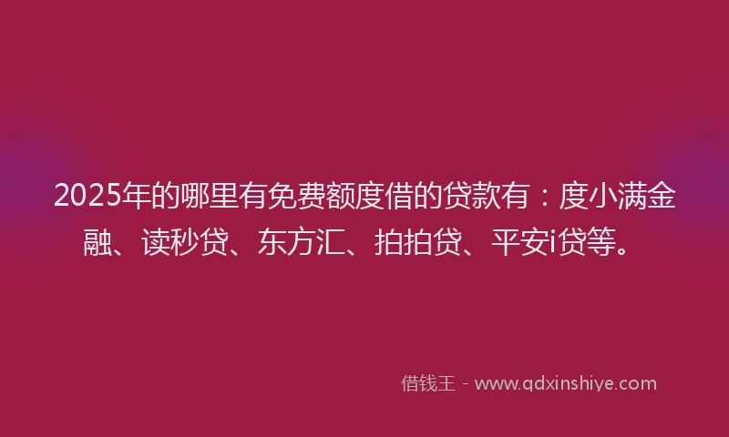 2025年的哪里有免费额度借的贷款有：度小满金融、读秒贷、东方汇、拍拍贷、平安i贷等。