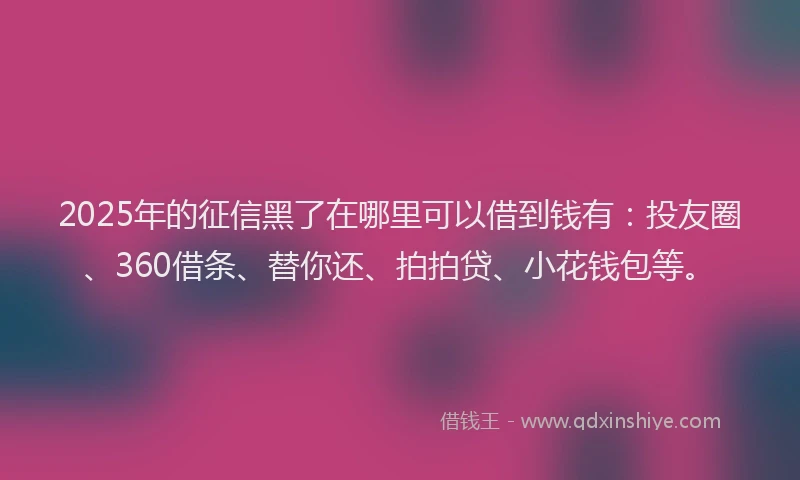 2025年的征信黑了在哪里可以借到钱有：投友圈、360借条、替你还、拍拍贷、小花钱包等。