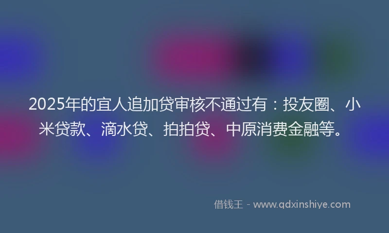 2025年的宜人追加贷审核不通过有：投友圈、小米贷款、滴水贷、拍拍贷、中原消费金融等。