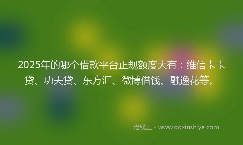 2025年的哪个借款平台正规额度大有：维信卡卡贷、功夫贷、东方汇、微博借钱、融逸花等。