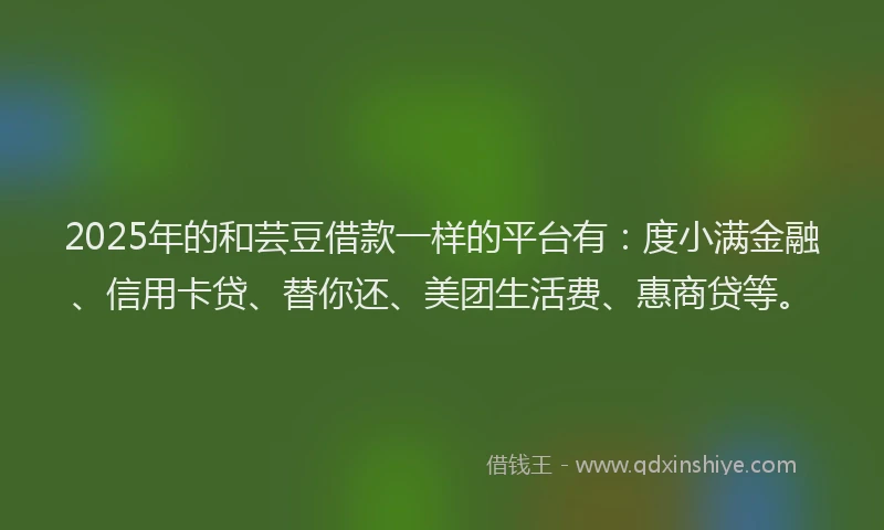 2025年的和芸豆借款一样的平台有：度小满金融、信用卡贷、替你还、美团生活费、惠商贷等。
