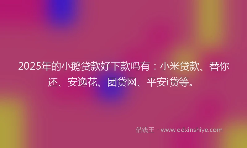 2025年的小鹅贷款好下款吗有：小米贷款、替你还、安逸花、团贷网、平安i贷等。