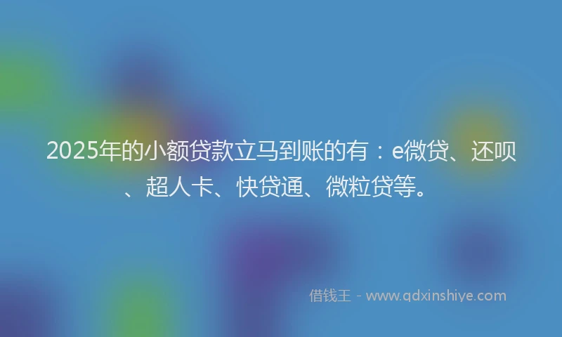 2025年的小额贷款立马到账的有：e微贷、还呗、超人卡、快贷通、微粒贷等。