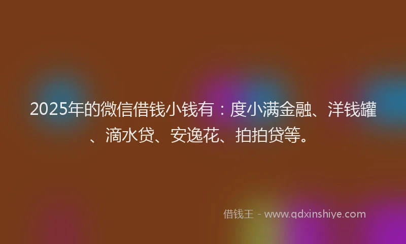 2025年的微信借钱小钱有：度小满金融、洋钱罐、滴水贷、安逸花、拍拍贷等。