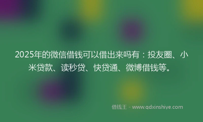 2025年的微信借钱可以借出来吗有：投友圈、小米贷款、读秒贷、快贷通、微博借钱等。