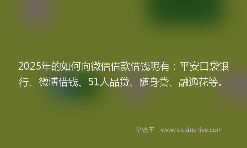 2025年的如何向微信借款借钱呢有：平安口袋银行、微博借钱、51人品贷、随身贷、融逸花等。