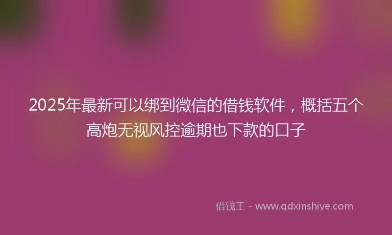 2025年最新可以绑到微信的借钱软件，概括五个高炮无视风控逾期也下款的口子