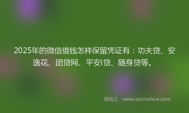 2025年的微信借钱怎样保留凭证有：功夫贷、安逸花、团贷网、平安i贷、随身贷等。