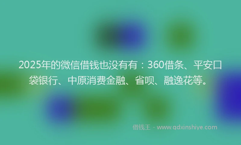 2025年的微信借钱也没有有：360借条、平安口袋银行、中原消费金融、省呗、融逸花等。