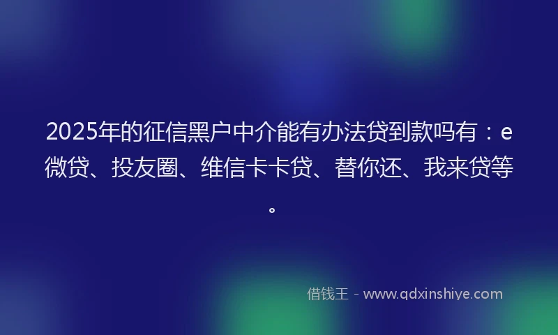 2025年的征信黑户中介能有办法贷到款吗有：e微贷、投友圈、维信卡卡贷、替你还、我来贷等。