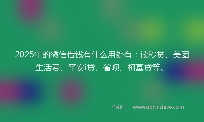 2025年的微信借钱有什么用处有：读秒贷、美团生活费、平安i贷、省呗、柯基贷等。