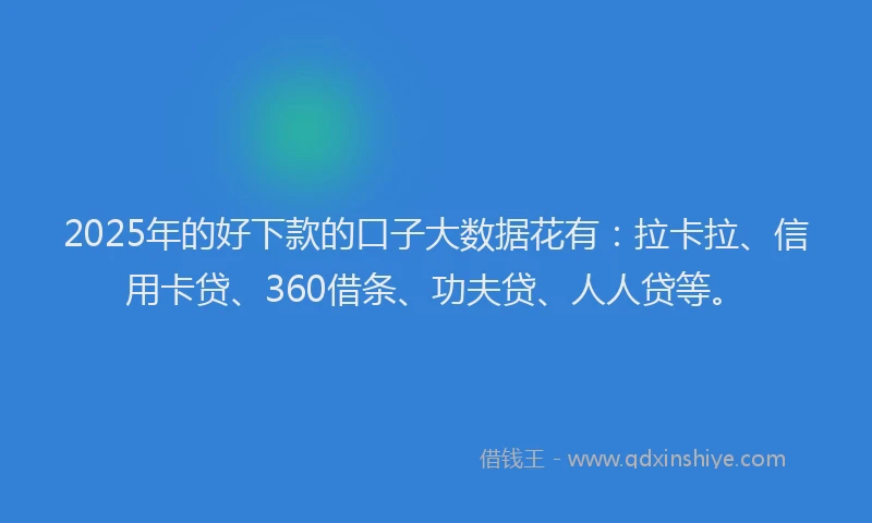 2025年的好下款的口子大数据花有：拉卡拉、信用卡贷、360借条、功夫贷、人人贷等。