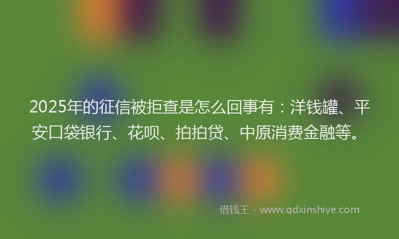 2025年的征信被拒查是怎么回事有：洋钱罐、平安口袋银行、花呗、拍拍贷、中原消费金融等。