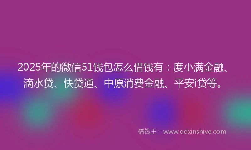 2025年的微信51钱包怎么借钱有：度小满金融、滴水贷、快贷通、中原消费金融、平安i贷等。