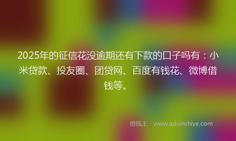 2025年的征信花没逾期还有下款的口子吗有：小米贷款、投友圈、团贷网、百度有钱花、微博借钱等。