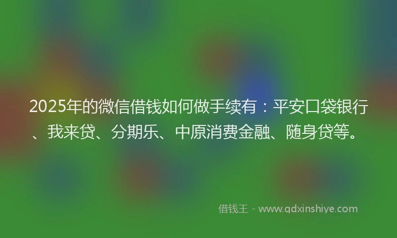 2025年的微信借钱如何做手续有：平安口袋银行、我来贷、分期乐、中原消费金融、随身贷等。