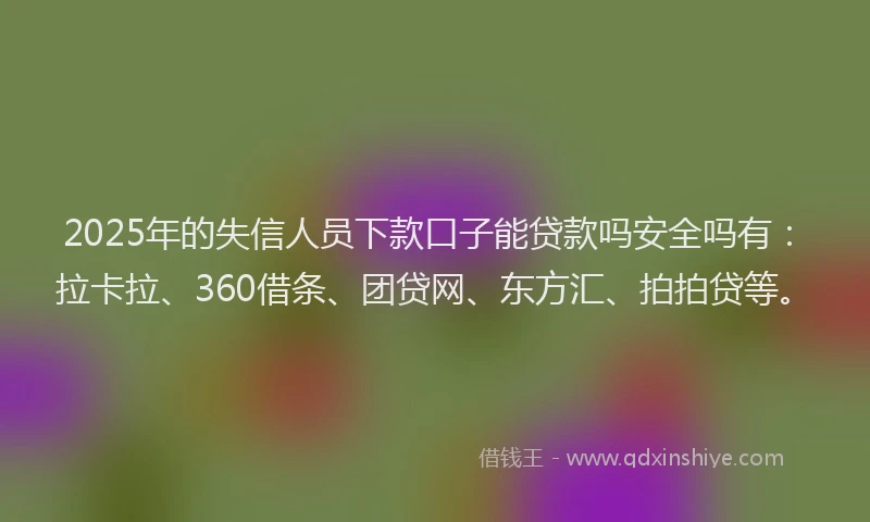 2025年的失信人员下款口子能贷款吗安全吗有：拉卡拉、360借条、团贷网、东方汇、拍拍贷等。