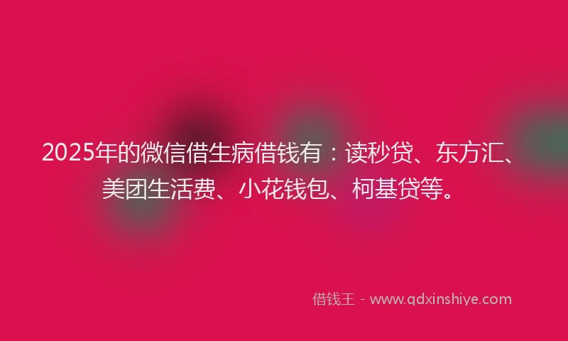 2025年的微信借生病借钱有：读秒贷、东方汇、美团生活费、小花钱包、柯基贷等。