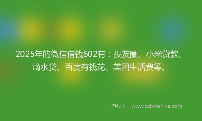 2025年的微信借钱602有：投友圈、小米贷款、滴水贷、百度有钱花、美团生活费等。